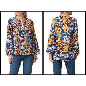 💕PRABAL GURUNG💕 COLECTIVE Ochre Floral Ruffle Front Blouse ~ 14 NWOT